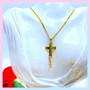 18K Real Solid Gold Personalized Cross Necklace w/ Name 18”